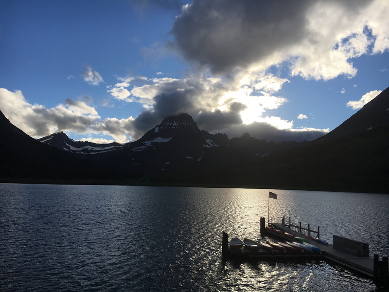 no people, mountains, non-urban scene, swiftcurrent lake, tranquility, dock, cloud - sky, montana, lake, many glacier hotel, beauty in nature, 4K, mountain