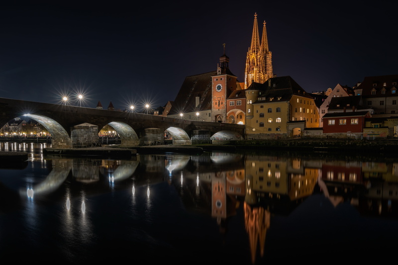 the city, Regensburg, night, 5K, Stony Bridge