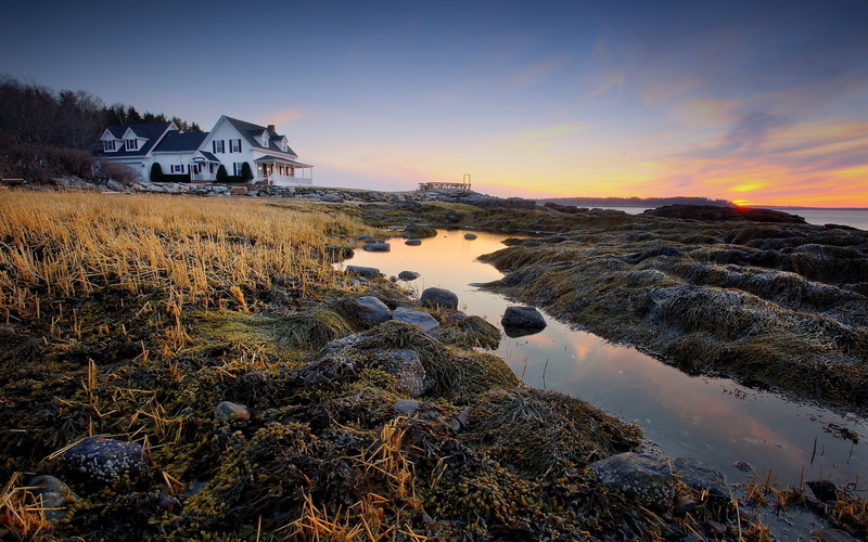 720P, twilight, iceland, blue, outdoors, scenics - nature, night, reflection, concrete, sunlight, sea, sunset, scenics, houses, nature, tranquil Scene
