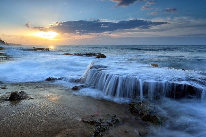 body, sea, sunlight, weather, flowing water, summer, dawn, land, blue, rock - Object, cloud - Sky, horizon, stony coast, outdoors, tranquil Scene, beauty In Nature