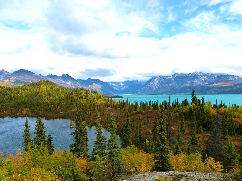 sky, mountain Range, colorful, lake, body, clouds, mountains, alaska, water, 1080P, canada, nature, lake clark national park preserve, landscape, white