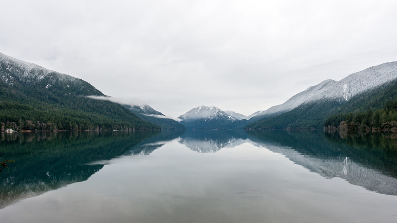 4K, mountain lake, clouds, snow, lake crescent, water, idyllic, day, grey, beauty in nature, nature, calm, pacific north west, washington, reflection