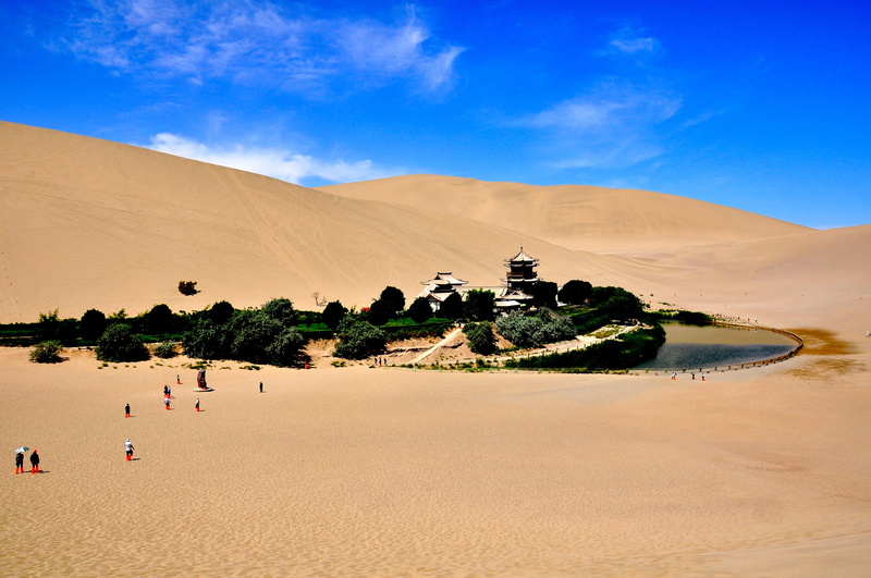 water, blue, land, sky, sand, beauty in nature, 4K, crescent lake, travel, climate, oasis, beach, crescent, scenics - nature, outdoors, nature, summer