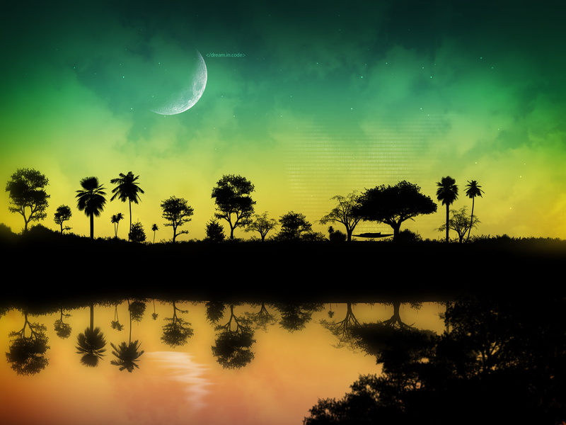 silhouette, idyllic, tranquility, astronomy, moonlight, water, crescent, outdoors, 2K, lake, planetary moon, sky, night, plant, space, scenics - nature