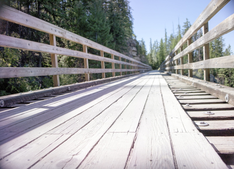 riding, water, outdoors, equipment, bike, tree, trail, bicycle, cycling, clouds, railing, trestle, wood, bc, journey, direction, no people, vintage, hiking