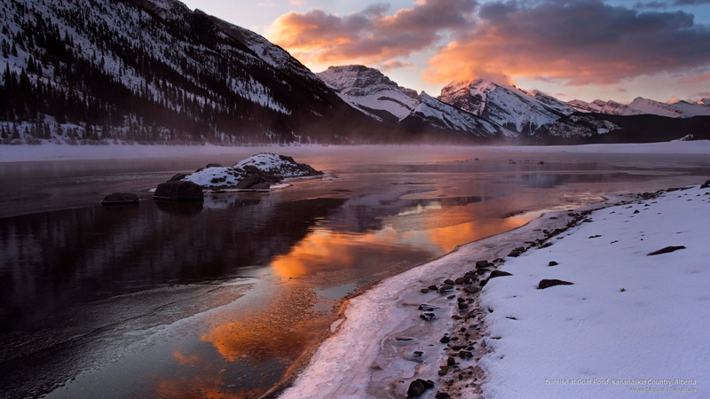 pond, 2K, sunrise, country, kananaskis, Winter, goat, alberta
