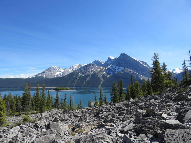 sky, mountain peak, scenics - nature, mountain, formation, green, alberta, snowcapped mountain, day, water, rock, outdoors, solid, rock - object, lake