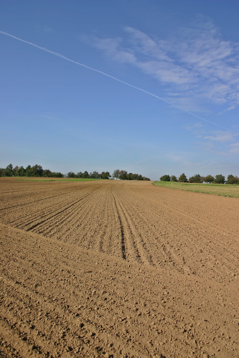 environment, series, furrow, southern germany, scenics - nature, arable, soil, tranquil scene, sky, ackerfurchen, agriculture, vapor trail, sunlight, earth