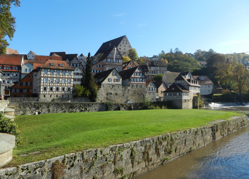 old, residential district, the past, truss, city view, land, nature, germany, sunny, middle ages, tree, old town, fachwerkhaus, southern germany, river