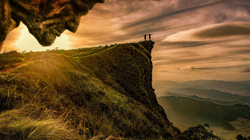 looketh, cloud, grass, morning, god, humans, highland, sunlight, landscape, 4K, mystic, worship, illusion, people, hill, rock, mountain, dawn, giant, sky