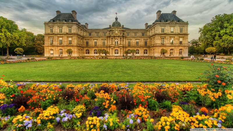 grass, garden, gardens, paris, 1080P, flowers, nature and landscapes, clouds, castle