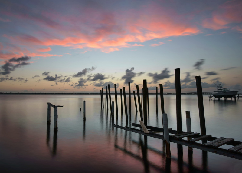 bridge, gangway, wood - Material, tranquil Scene, florida, dusk, rokinon, water, brown, sunset, self, ruins, app, brevard  county, smooth, reflection, reflections