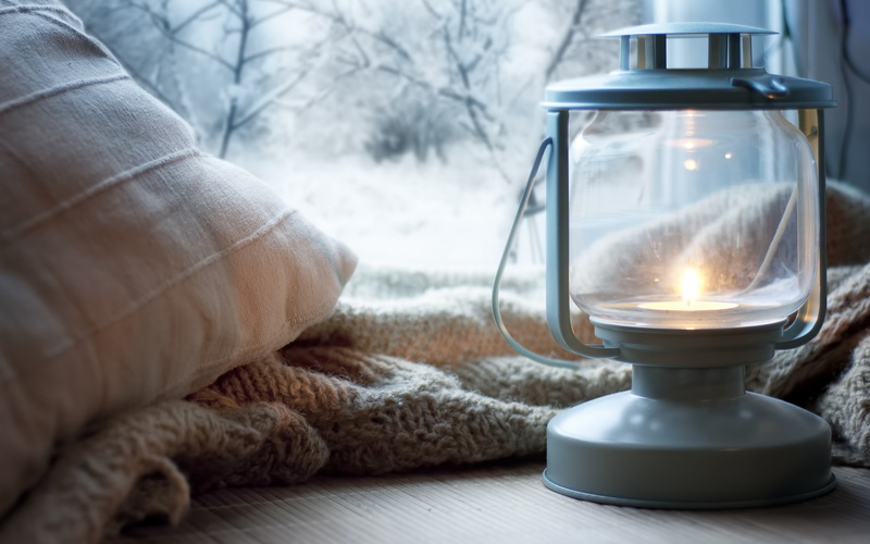 snow, comfort, kerosene lamp, blanket, candle, lamp, pillow, box, kerosene, winter, 2K