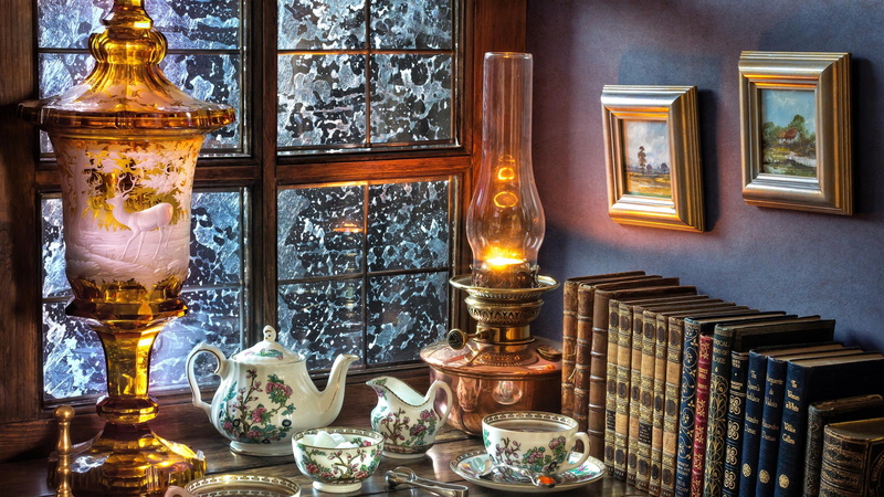 religion, sculpture, no people, cup, 4K, desk, kerosene lamp, interior design, dining table, furniture, architecture, statue, warmth, spirituality, built structure