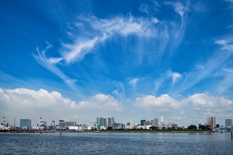 building, landscape, blue, office building exterior, urban skyline, sea, 4K, architecture, odaiba, city, cityscape, tokyo bay, built structure, nature