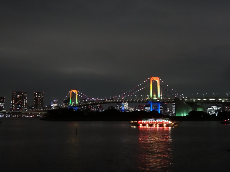 suspension bridge, bridge - man made structure, time, sea, maneuvering, river, japan, night, bridge, cityscape, office building exterior, building exterior