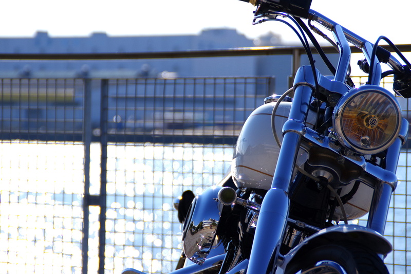 sunlight, Harley, land vehicle, technology, nature, no people, built structure, security, transportation, day, metal, travel, Japan, Davidson, 4K, railing