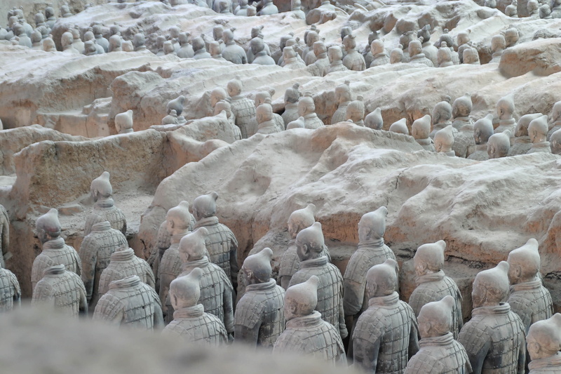 terracotta, rock - object, in a row, 2K, white color, abundance, solid, travel, large group of objects, outdoors, nature, winter, warrior, sculpture, no people