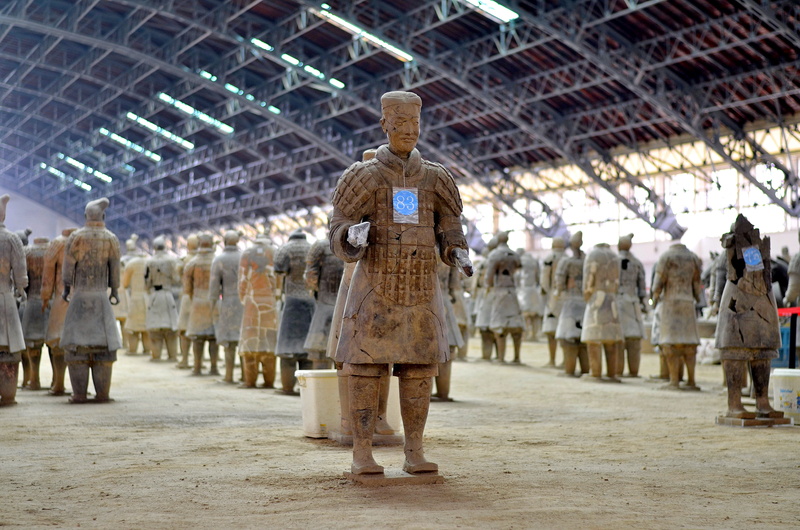 xian, chinese, incidental people, casual clothing, tourist, group of people, day, women, real people, adult, statue, city, tourism, people, xian, warrior