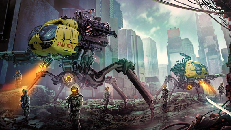 cyberpunk, cyber, cityscape, digital art, CGI, soldier, concept art, futuristic, 3D, science fiction, fantasy art, 4K, robot, katana, fan art, artwork