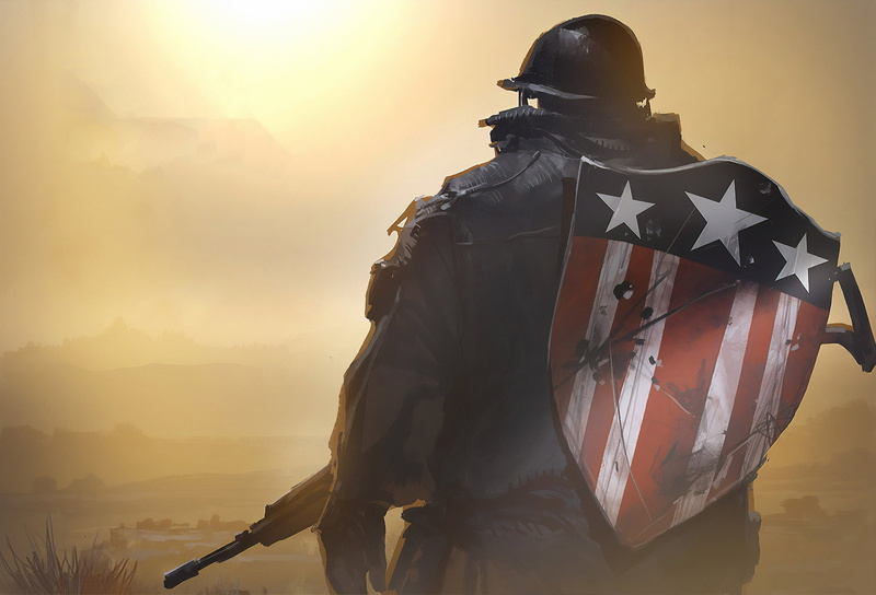 soldier, artwork, digital art, shield, Captain America, fan art, digital painting, 4K, Marvel Super Heroes