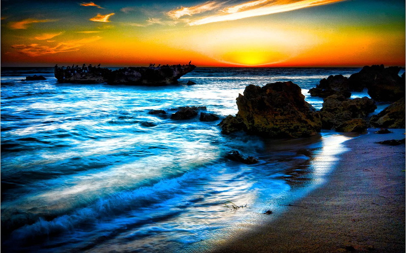wave, unwritten, sunset, abandon ship, history, 3d and abstract, rocks, 1080P, beach