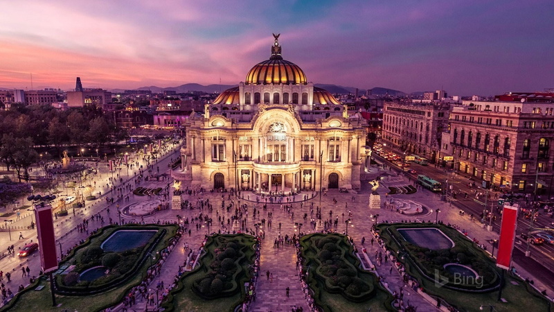 mexico, city, sky, water, dusk, 1080P, architecture, building, government, arts palace, arts culture and entertainment, travel destinations, built structure