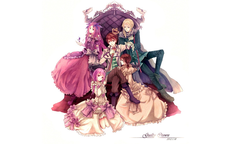 pink, boys, blondes, art, sitting, people, short, eyes, hair, Dress, 4K, anime, red, backgr, hd, braids, crowns, simple, long