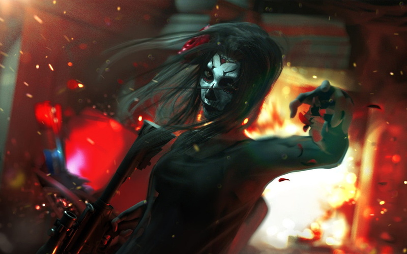 women, war, Women With Guns, explosion, 1440x900 px, px, hd, 720P, god, art, digital, x, artwork, video, games, guns, digital art