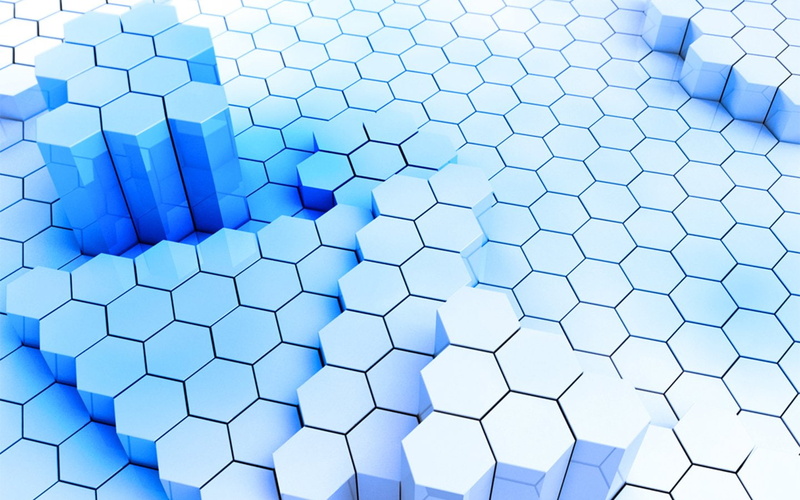 design, geometric shape, industry, large group of objects, flooring, high angle view, indoors, hexagons, abundance, cube shape, hexagon, pattern, blue