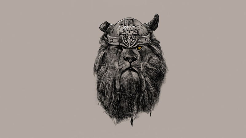 looking at camera, look, head, close-up, lion, lion - feline, horns, animal head, 1080P, one animal, Leo, helmet, no people, indoors, white background