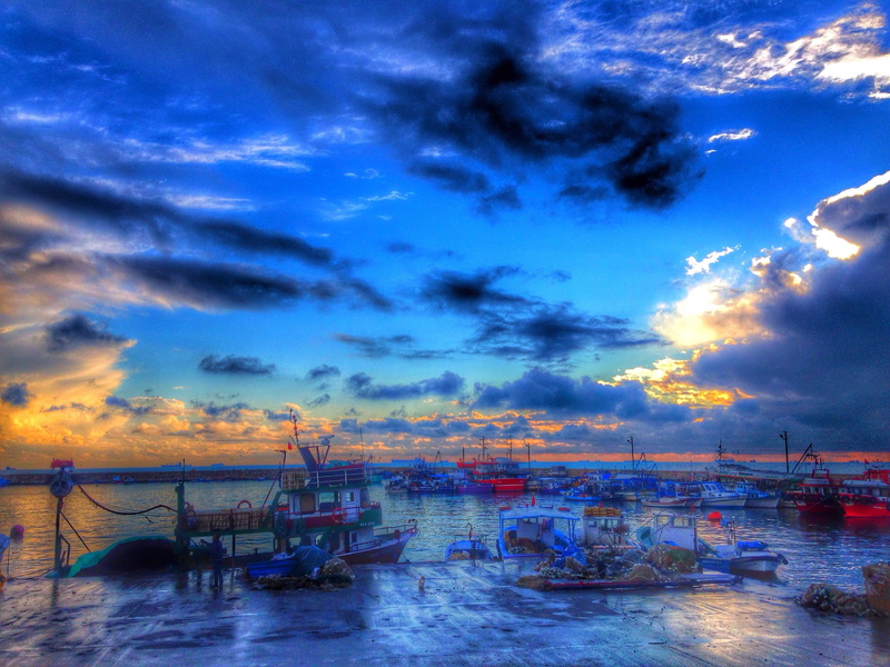 sky, clouds, HDR, harbor, 2K