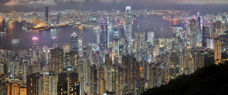 4K, Hong Kong, city, high view, night, river