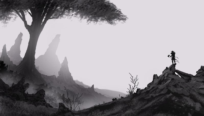 Axe, 5K, monochrome, mist, trees