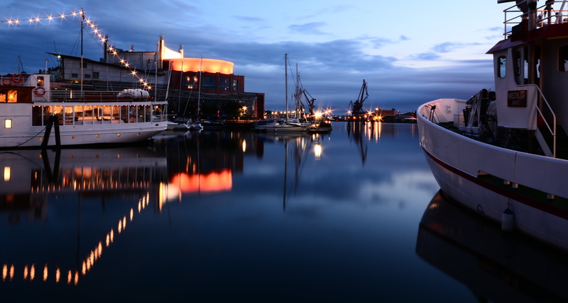 pier, at night, reflection, Göta älv, lighted, sea, cruise, harbor, black, gothenburg  harbour, Gothenburg harbour, nautical Vessel, 5K, ships, water