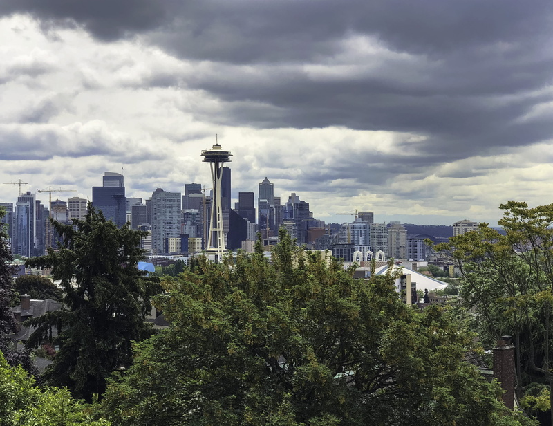 office building exterior, nature, space needle, no people, residential district, building, seattle, kerry park, skyscrapers, landscape, clouds, cityscape