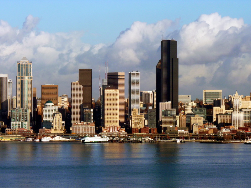 office building exterior, columbia tower, urban skyline, nature, architecture, cloud - sky, seattle, landscape, modern, building, skyscraper, financial district