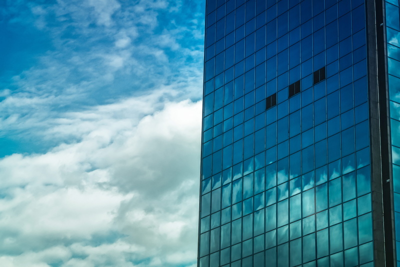 building, architecture, built structure, outdoors, city, office building exterior, ahead, cloud - sky, Commercial, blue, corporate, skyscraper, property