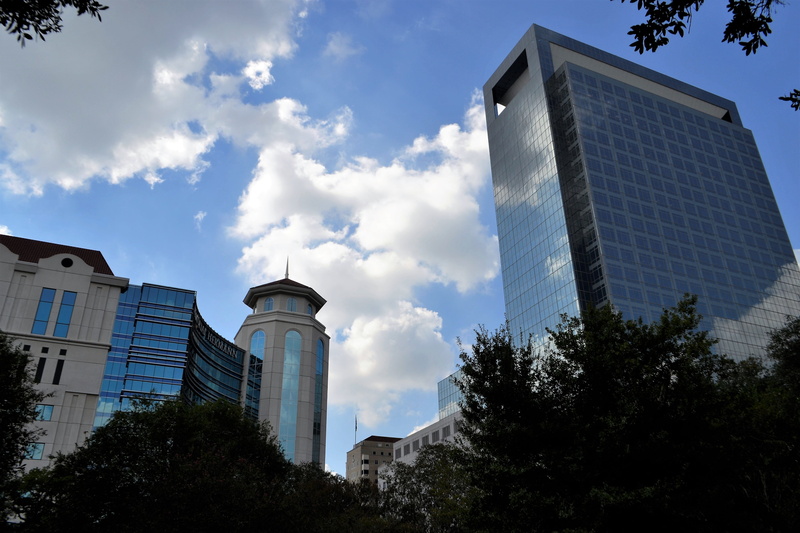 financial, office building exterior, high rise, city, modern, commercial properties, commercial, houston texas, trees, business district, district, downtown
