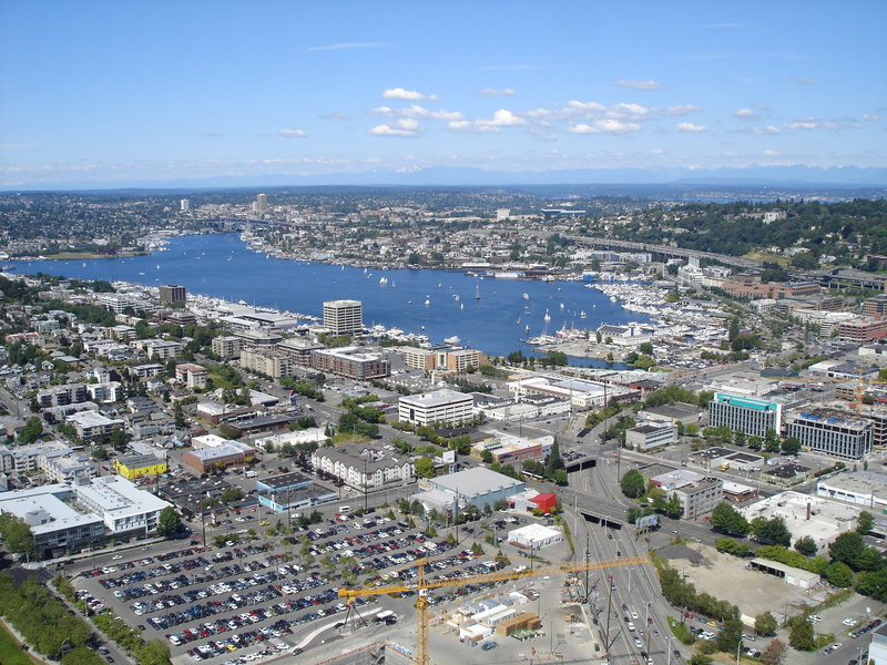 day, landscape, sailing, transportation, outdoors, seattle, city, architecture, high angle view, built structure, building exterior, building, aerial view