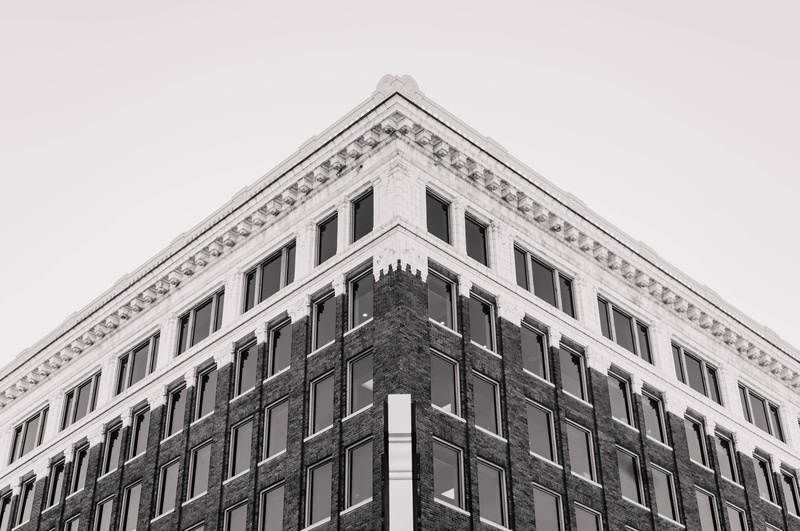 office, outdoors, low angle view, shadows, window, buildings, office building, hyatt, clear sky, oklahoma, sky, building exterior, adventure, skyscraper