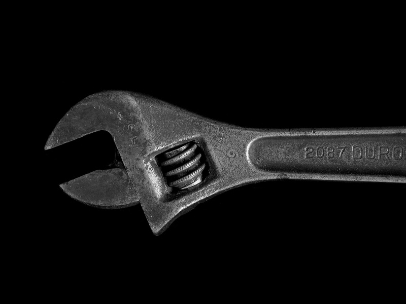 black color, silver colored, business, gray, cut out, still life, wrench, equipment, black, work tool, b and w, studio shot, close-up, single object, copy space