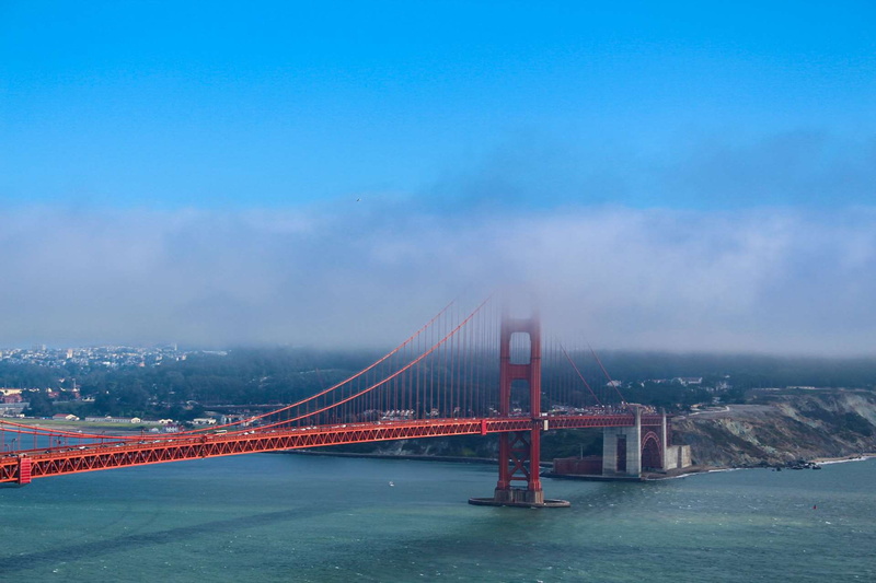 nor cal, suspension bridge, building exterior, cars, city, bay bridge, sausalito, sf, cloud - sky, oakland, traffic jam, skyscraper, foggy, bridge, office building exterior