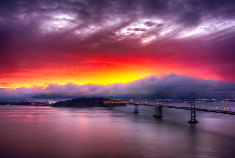 black metal, bridge, SF, sunrise, metal, photo, dusk, sky, black, metal bridge, Rise Again, 5K, sunset, aerial, aerial photo, bridge - Man Made Structure