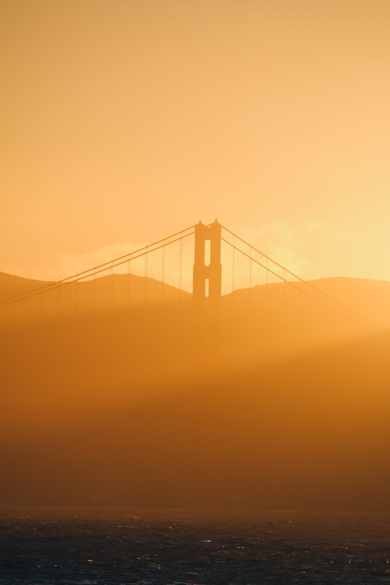 golden hour, travel destinations, sea, bay, connection, suspension bridge, bridge - man made structure, bridge sunset, architecture, transportation, sf