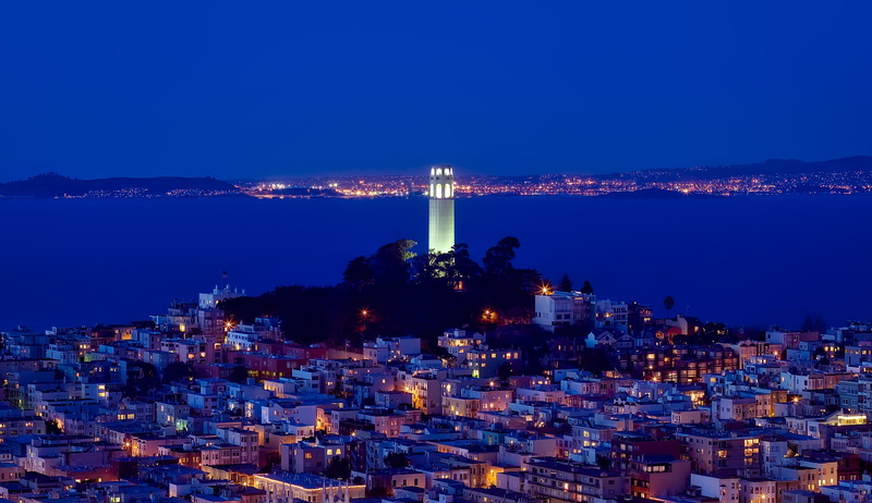 famous Place, aerial, 1080P, nature, city, tourism, sky, bay, glow, residential district, san francisco, california, lighthouse, photo, night, buildings