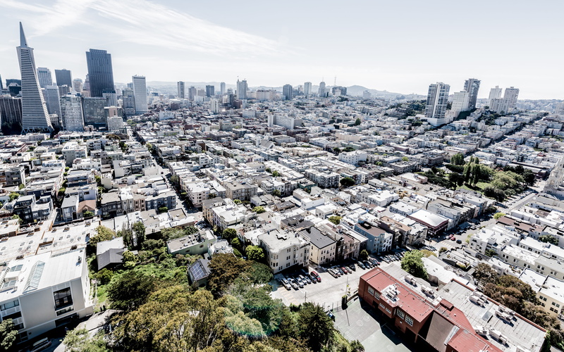 building exterior, tree, urban, skyscraper, view, san francisco, roof, nature, sky, 5K, high angle view, day, travel, crowd, crowded, office building exterior