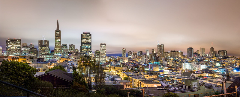 coit, high angle view, urban sprawl, neighborhood, nature, steeple, architecture, san, night, apartment building, building, illuminated, lighted, cloud - sky