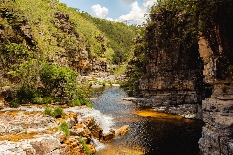 water, plant, flowing water, formation, river, brazil, scenery, waterfall, lake, creek, valley, scenics - nature, painting, land, tranquil scene, rock