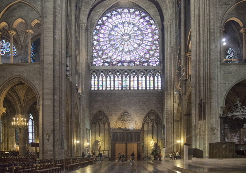 cathedral, human, stained glass, architecture, aisle, france, indoors, apse, built structure, religion, arched, notredame, glass, arch, person, crypt, ceiling